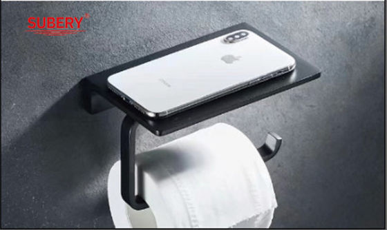 黒色 壁掛け トイレットペーパーホルダー 携帯用棚
